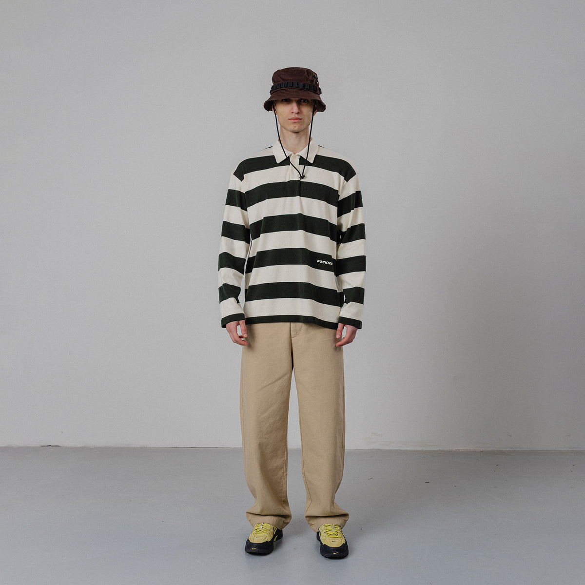 Striped LS Polo - Forest Green/OW